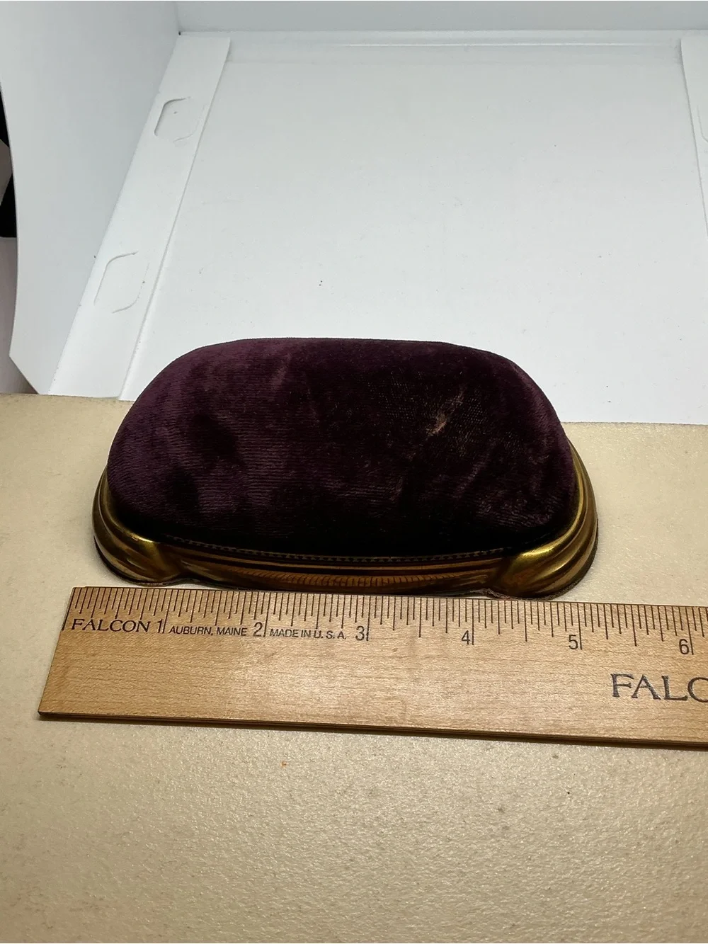 Vtg Alton “Watch of the Hour” Brass Presentation Display Box Purple Velvet USA